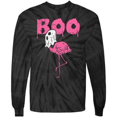 Boo Flamingo Ghost Fun Halloween Animal Bird Tie-Dye Long Sleeve Shirt