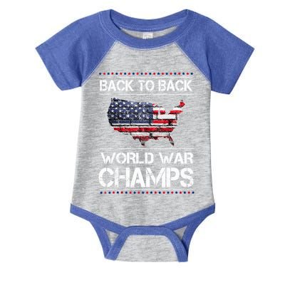 Backtobackundefeatedworldwarchamps Funny Gift Infant Baby Jersey Bodysuit