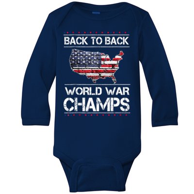 Backtobackundefeatedworldwarchamps Funny Gift Baby Long Sleeve Bodysuit