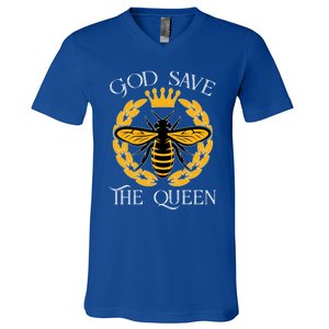 Bee Flowers God Save The Queen Nature Save The Bees Gift V-Neck T-Shirt