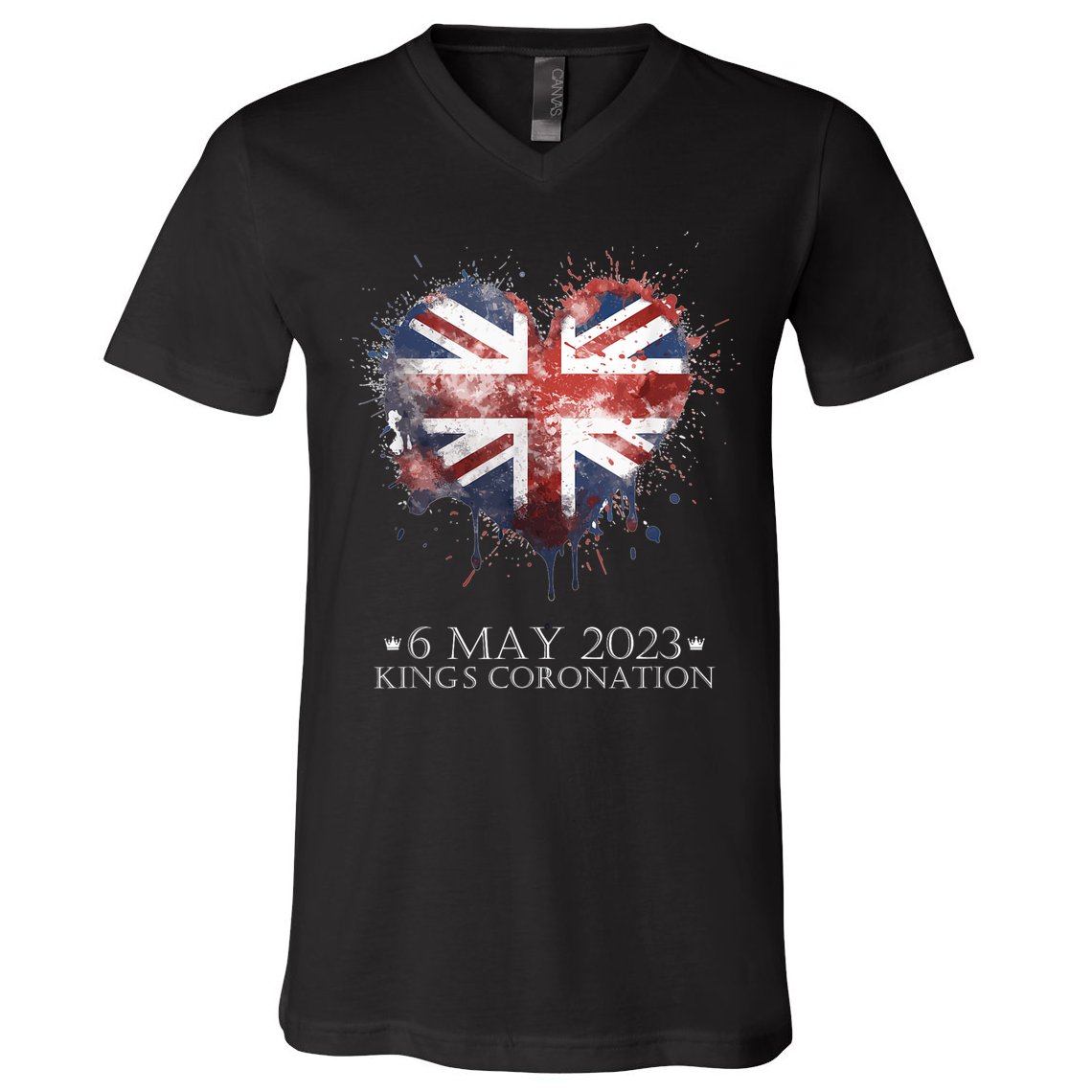 British Flag Heart King's Coronation. Union Jack Charles V-Neck T-Shirt