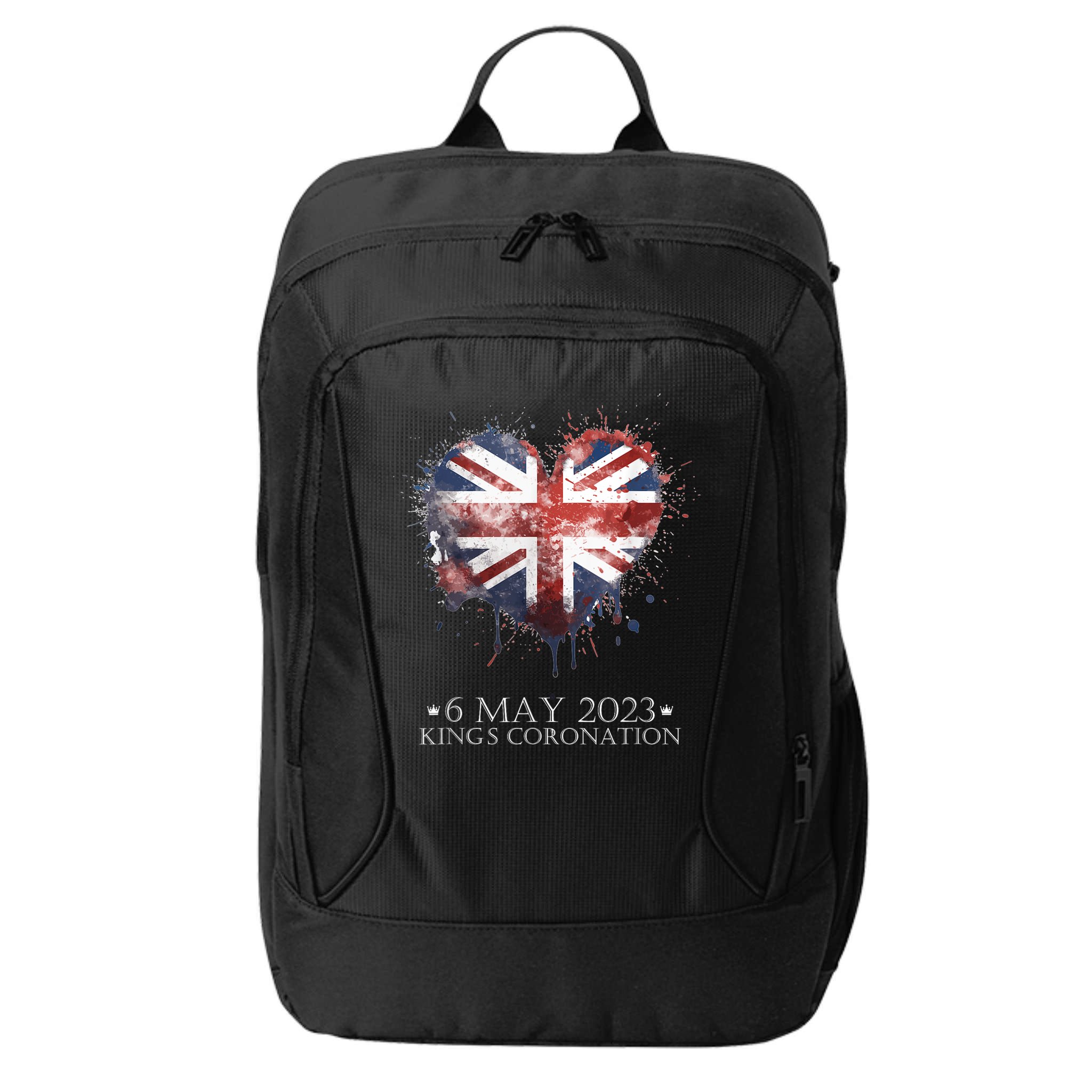 British Flag Heart King's Coronation. Union Jack Charles City Backpack