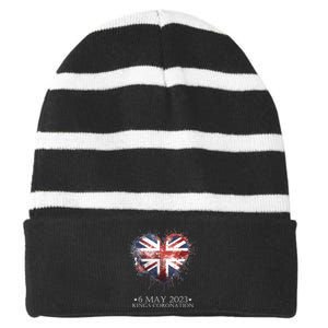 British Flag Heart King's Coronation. Union Jack Charles Striped Beanie with Solid Band