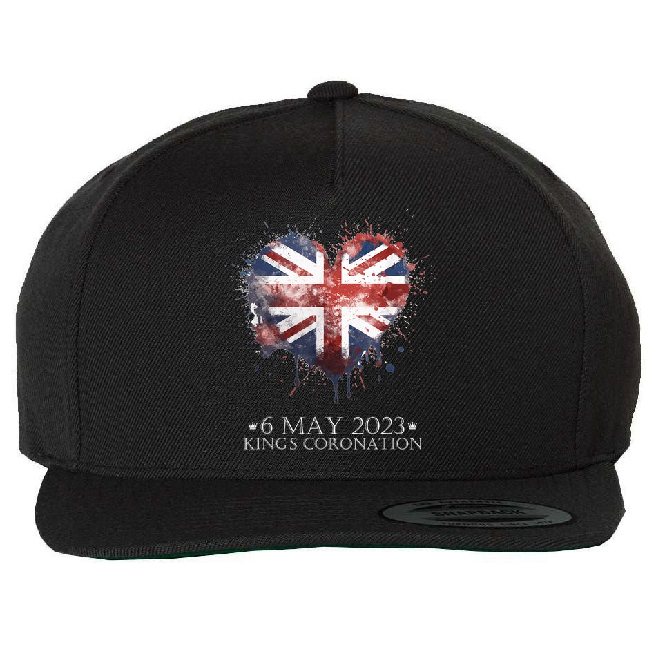 British Flag Heart King's Coronation. Union Jack Charles Wool Snapback Cap