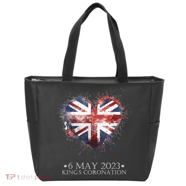 British Flag Heart King's Coronation. Union Jack Charles Zip Tote Bag