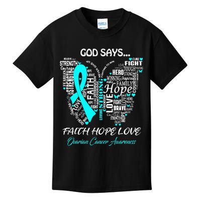 Butterfly Faith Hope Love Ovarian Cancer Awareness Gifts Kids T-Shirt