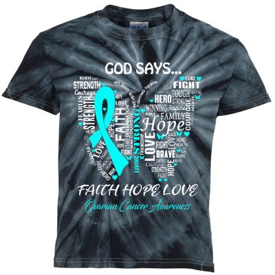 Butterfly Faith Hope Love Ovarian Cancer Awareness Gifts Kids Tie-Dye T-Shirt