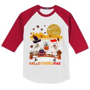 Bichon Frise Happy Hallothanksmas Halloween Thanksgiving Great Gift Kids Colorblock Raglan Jersey