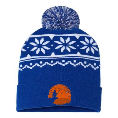 Bigfoot Fishing Halloween Fisherman Sunset Catching A Fish USA-Made Snowflake Beanie