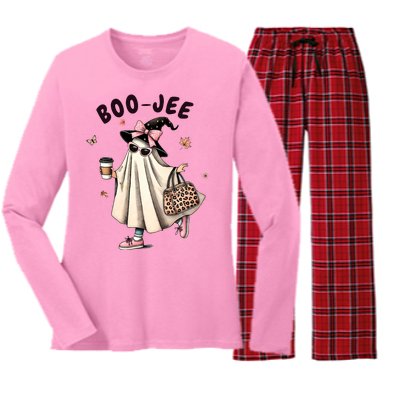 Boojee Funny Halloween Boujee Shopping Ghost Fall Women's Long Sleeve Flannel Pajama Set 