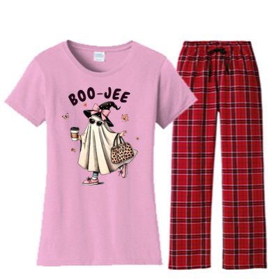 Boojee Funny Halloween Boujee Shopping Ghost Fall Women's Flannel Pajama Set