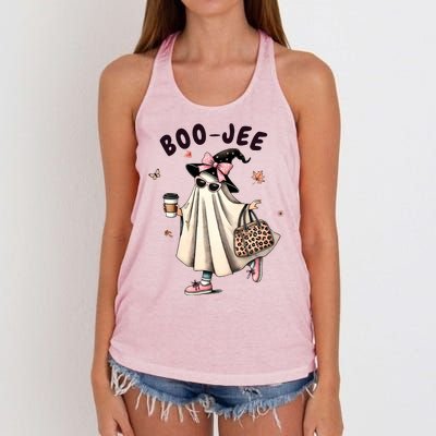 Boojee Funny Halloween Boujee Shopping Ghost Fall Women's Knotted Racerback Tank