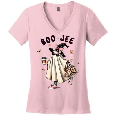 Boojee Funny Halloween Boujee Shopping Ghost Fall Women's V-Neck T-Shirt