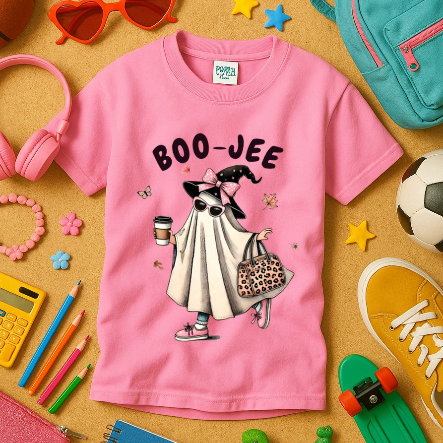 Boojee Funny Halloween Boujee Shopping Ghost Fall Kids T-Shirt