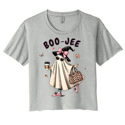 Boojee Funny Halloween Boujee Shopping Ghost Fall Women's Crop Top Tee