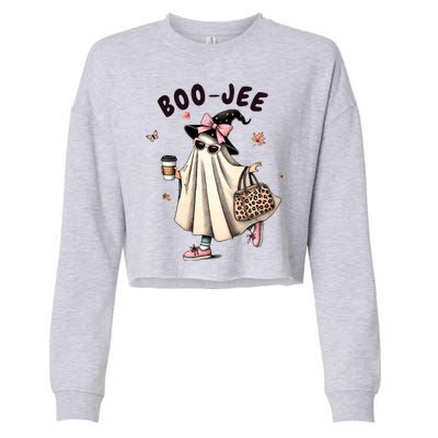 Boojee Funny Halloween Boujee Shopping Ghost Fall Cropped Pullover Crew