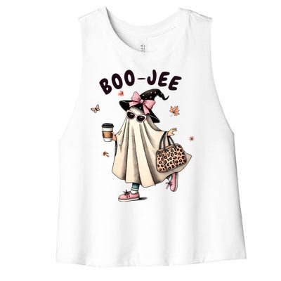 Boojee Funny Halloween Boujee Shopping Ghost Fall Women's Racerback Cropped Tank