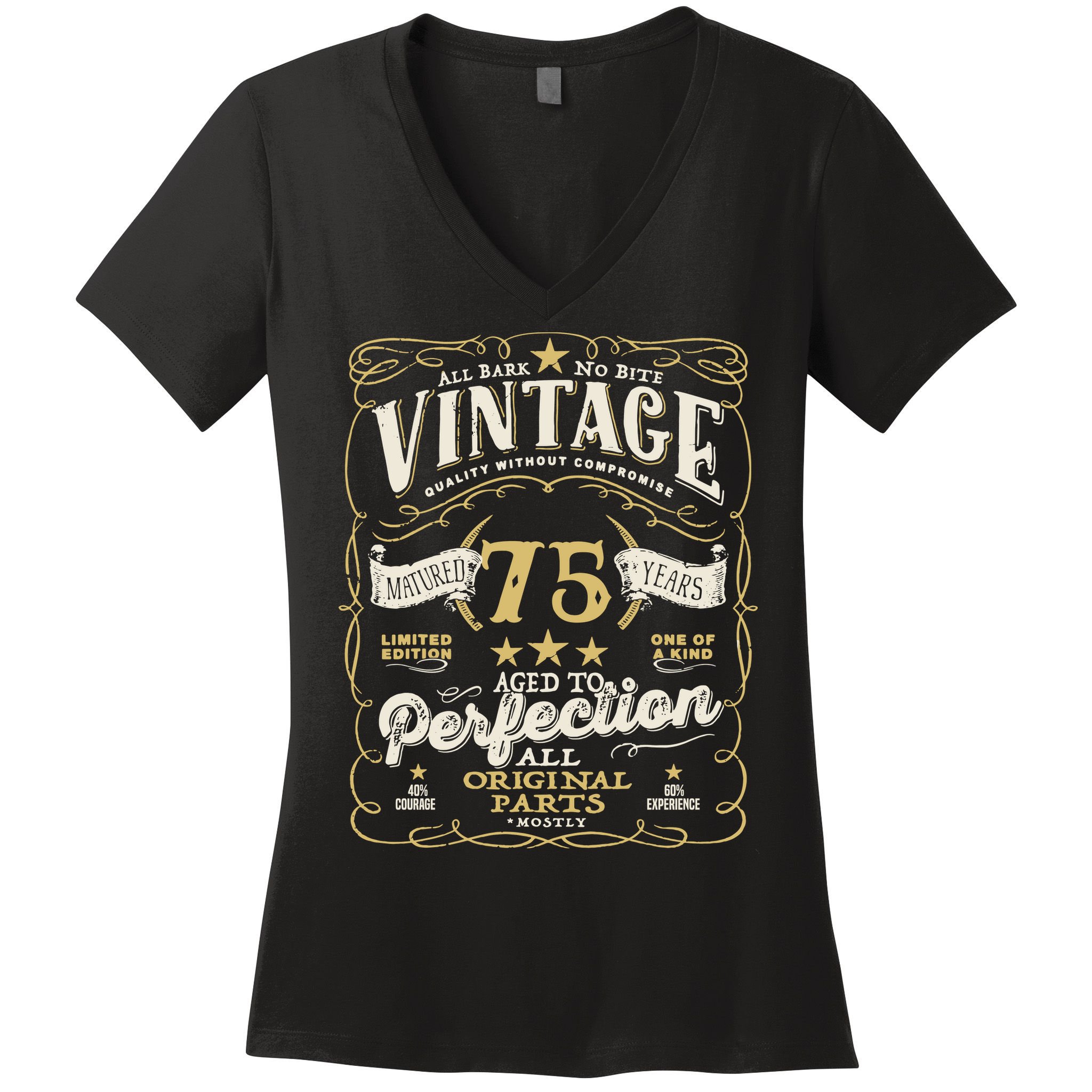 Birthday For Him 75th Birthday Aged To Perfection Women's V-Neck T-Shirt