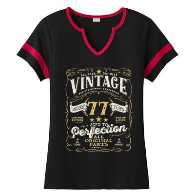 Birthday For Him 77th Birthday Aged To Perfection Ladies Halftime Notch Neck Tee