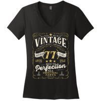 Birthday For Him 77th Birthday Aged To Perfection Women's V-Neck T-Shirt