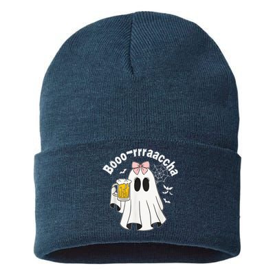 Booracha Funny Halloween Ghost Beer Design Borracha Sustainable Knit Beanie