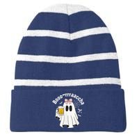 Booracha Funny Halloween Ghost Beer Design Borracha Striped Beanie with Solid Band