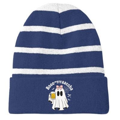 Booracha Funny Halloween Ghost Beer Design Borracha Striped Beanie with Solid Band