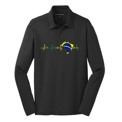 Brazil flag heartbeat Brasil Silk Touch Performance Long Sleeve Polo