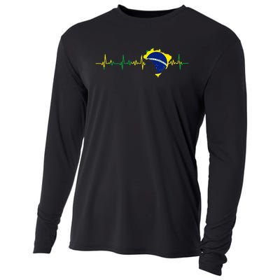 Brazil flag heartbeat Brasil Cooling Performance Long Sleeve Crew