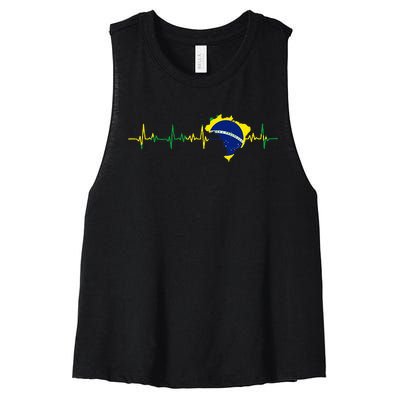 Brazil flag heartbeat Brasil Women's Racerback Cropped Tank