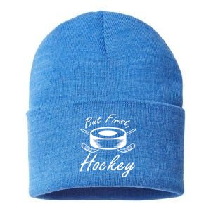 But First Hockey Hockey Stick Gift Sustainable Knit Beanie