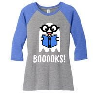 Booooks Funny Halloween Cute Ghost Reading Books Pun Gift Women's Tri-Blend 3/4-Sleeve Raglan Shirt