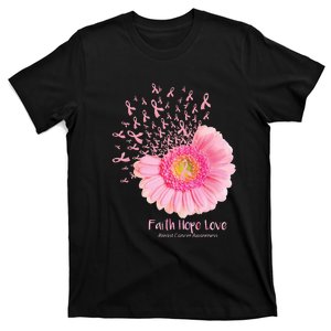 Butterflies Faith Hope Love Breast Cancer Butterflies Sunflower T-Shirt