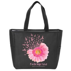 Butterflies Faith Hope Love Breast Cancer Butterflies Sunflower Zip Tote Bag