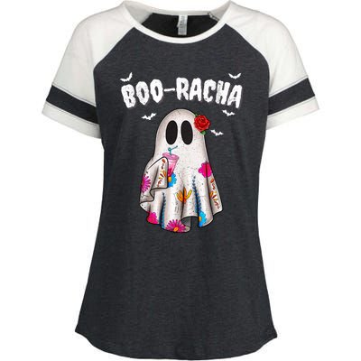 Booracha Funny Halloween Ghost Boo Jee Ghost For Halloween Enza Ladies Jersey Colorblock Tee