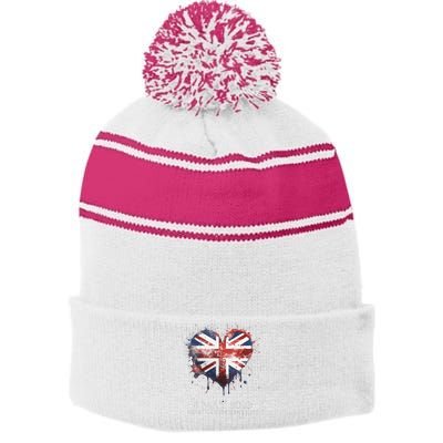 british flag heart King's Coronation. Union Jack Charles Stripe Pom Pom Beanie