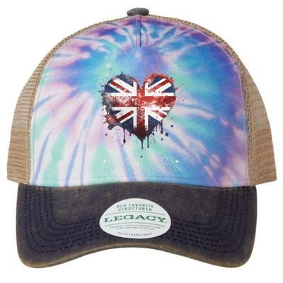 british flag heart King's Coronation. Union Jack Charles Legacy Tie Dye Trucker Hat