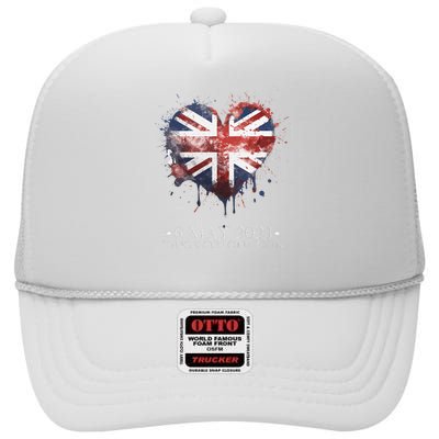 british flag heart King's Coronation. Union Jack Charles High Crown Mesh Back Trucker Hat