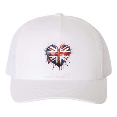 british flag heart King's Coronation. Union Jack Charles Yupoong Adult 5-Panel Trucker Hat