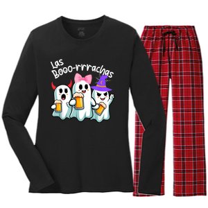 Boorachas Funny Halloween Ghost Drinking Margarita Boo Racha Women's Long Sleeve Flannel Pajama Set 