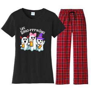 Boorachas Funny Halloween Ghost Drinking Margarita Boo Racha Women's Flannel Pajama Set