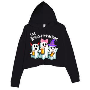 Boorachas Funny Halloween Ghost Drinking Margarita Boo Racha Crop Fleece Hoodie