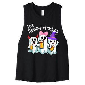 Boorachas Funny Halloween Ghost Drinking Margarita Boo Racha Women's Racerback Cropped Tank