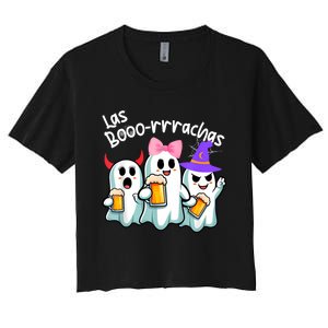 Boorachas Funny Halloween Ghost Drinking Margarita Boo Racha Women's Crop Top Tee