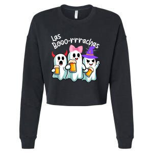 Boorachas Funny Halloween Ghost Drinking Margarita Boo Racha Cropped Pullover Crew