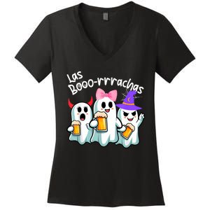 Boorachas Funny Halloween Ghost Drinking Margarita Boo Racha Women's V-Neck T-Shirt