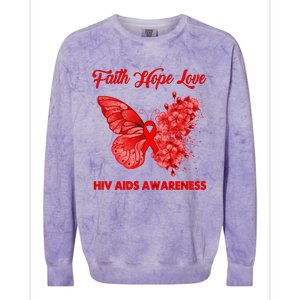 Butterfly Faith Hope Love Red Ribbon Hiv Aids Day Warrior Gift Colorblast Crewneck Sweatshirt