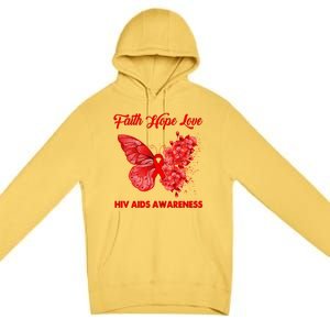 Butterfly Faith Hope Love Red Ribbon Hiv Aids Day Warrior Gift Premium Pullover Hoodie