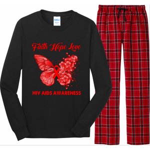 Butterfly Faith Hope Love Red Ribbon Hiv Aids Day Warrior Gift Long Sleeve Pajama Set