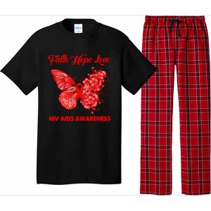 Butterfly Faith Hope Love Red Ribbon Hiv Aids Day Warrior Gift Pajama Set